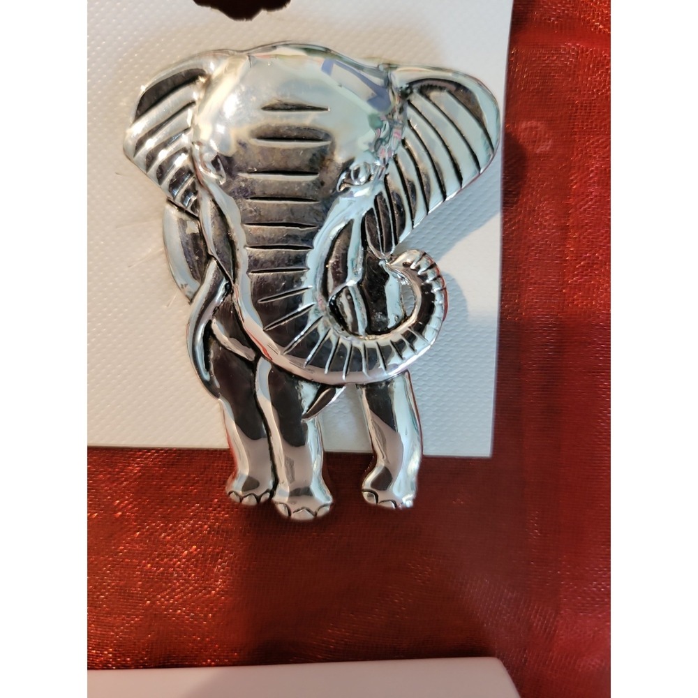 Vintage Silver Tone Large Elephant Brooch 2" Tall